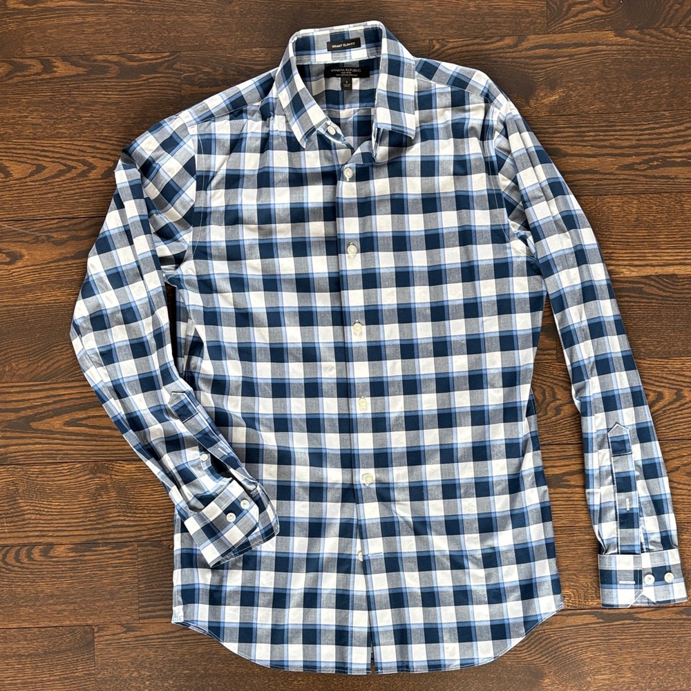 Banana Republic Navy and White Plaid Shirt
